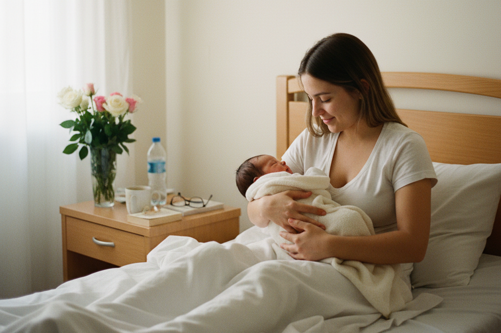 Мама с малышом в роддоме